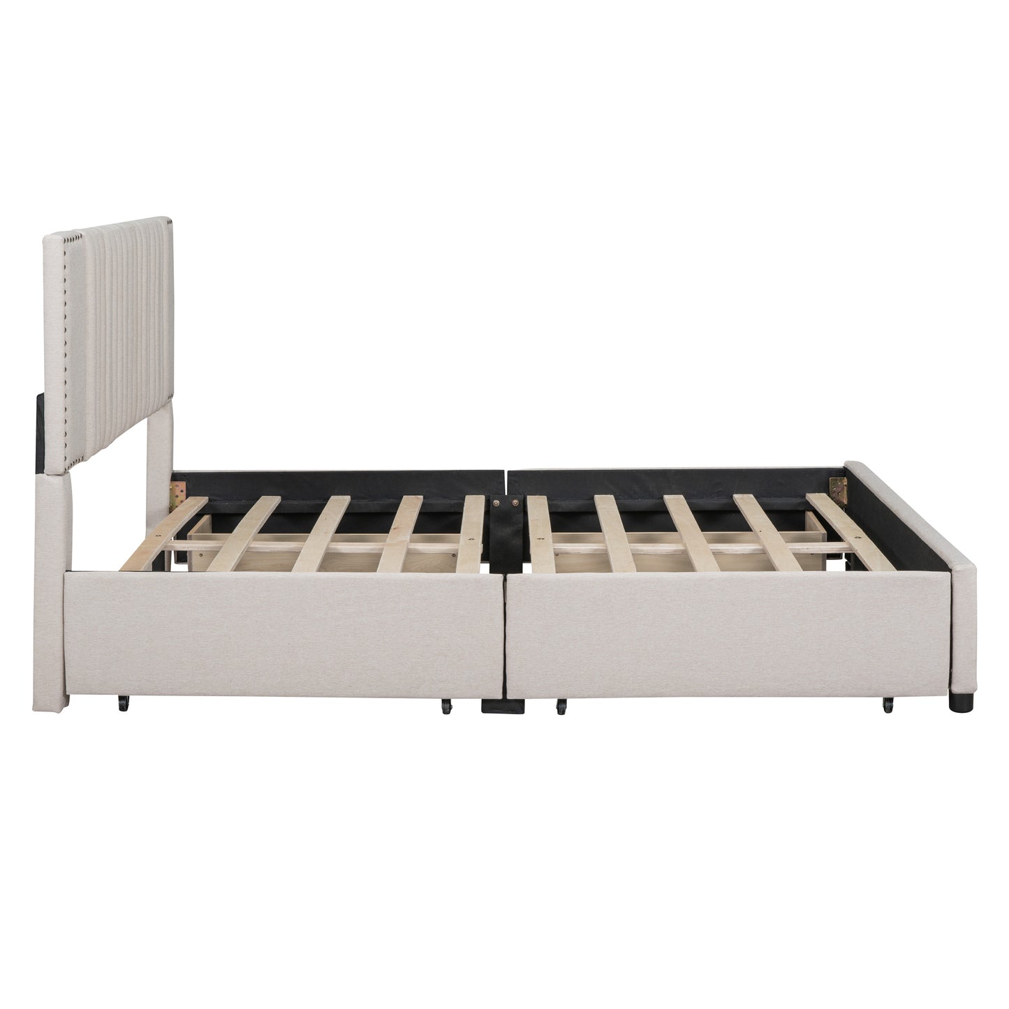 Novy Queen Size Platform Bed with Twin XL Size Trundle - Beige