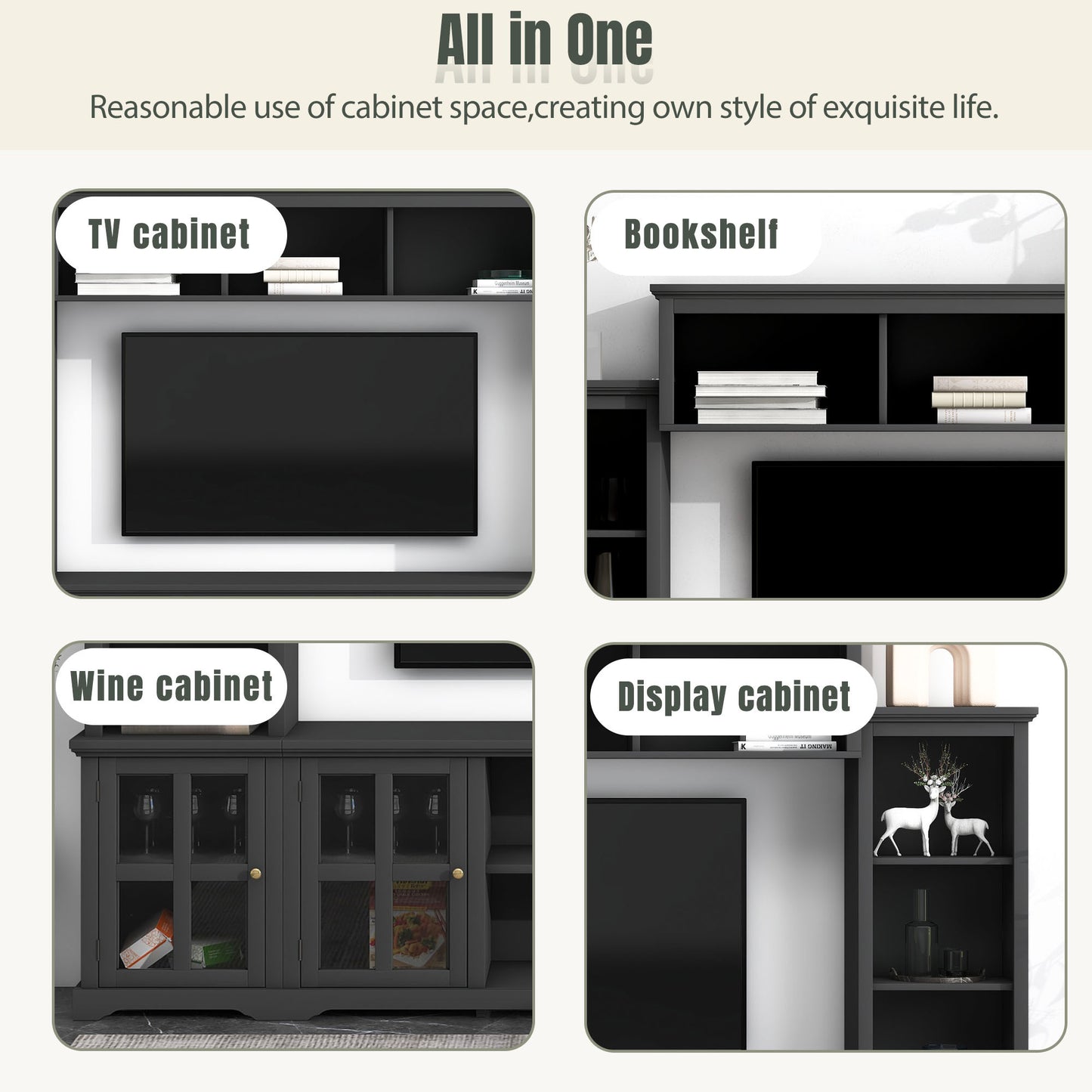 Tio Entertainment Wall Unit TV Stand with Tempered Glas - Black
