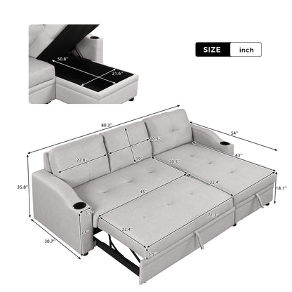 Oris Padded Pull Out Sofa Bed - Gray