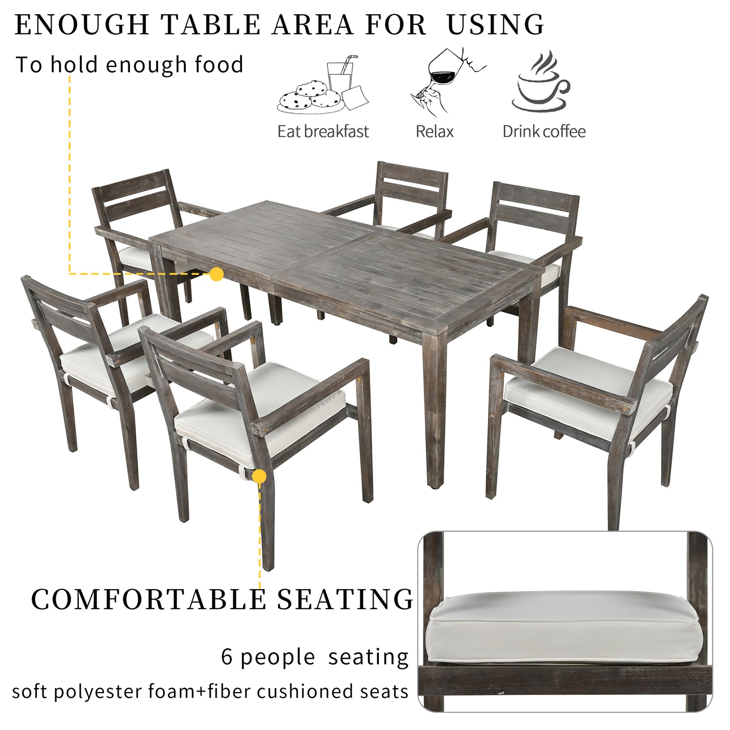 Carver Patio  Acacia Wood Outdoor Dining Table And Chairs Set - Gray