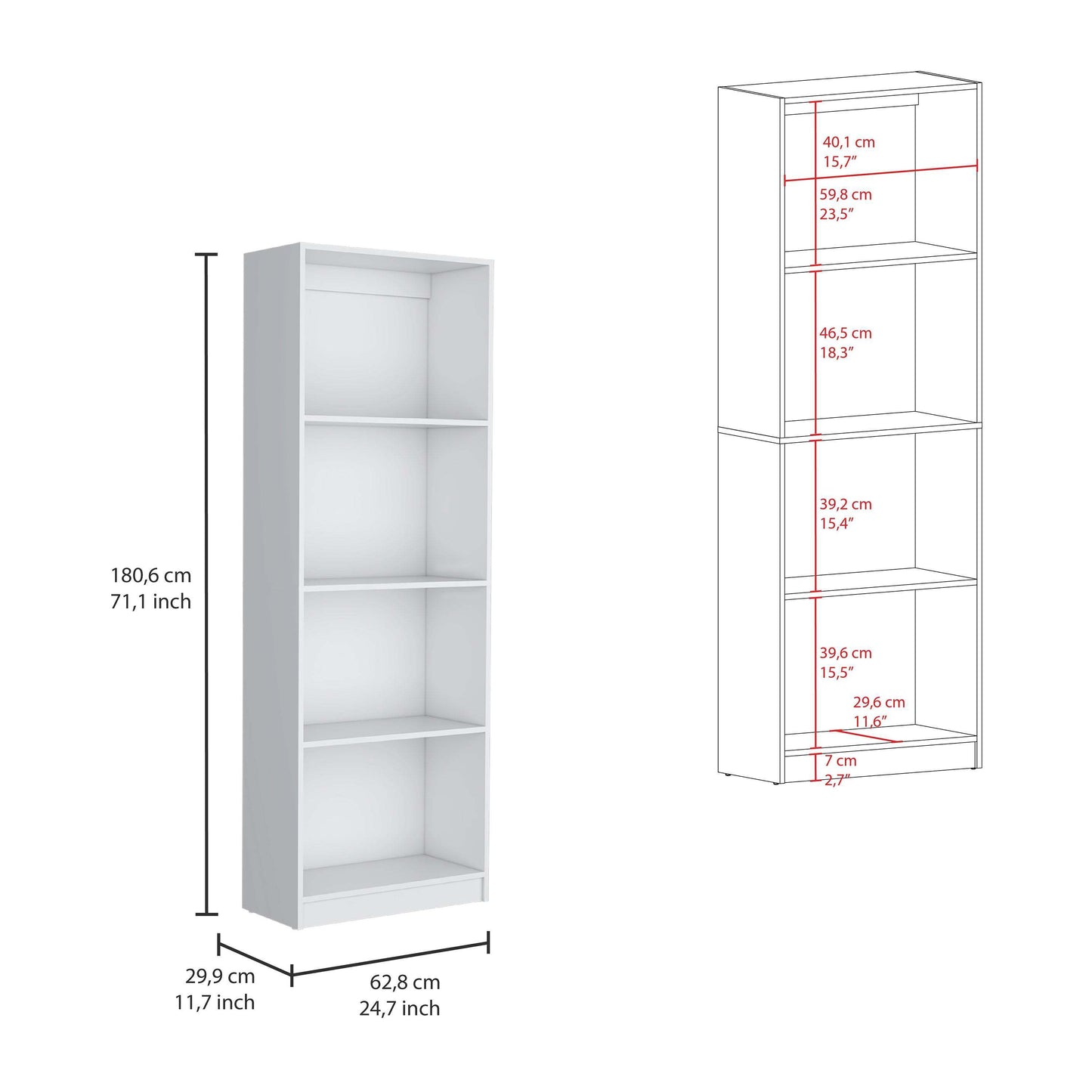 Abo Bookcase Cabinet with 4-Shelf - White