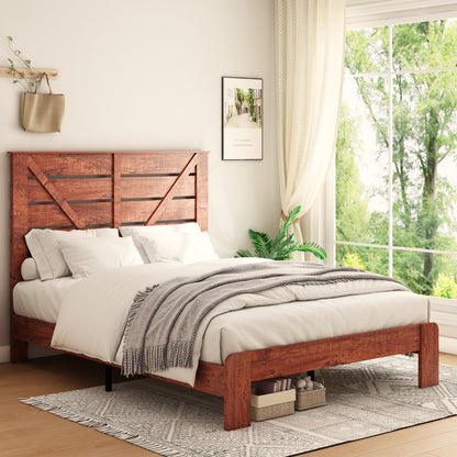 Olmi Queen Size Wood Platform Bed Frame - Dark Brown