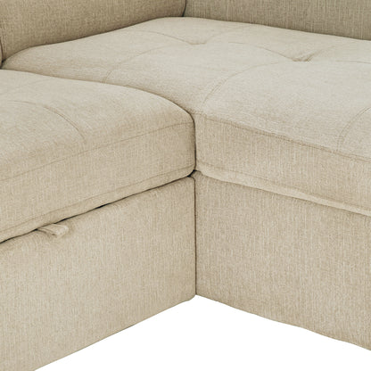 Tumic Pull-Out Sofa Bed L-Shape Sectional Sofa - Beige