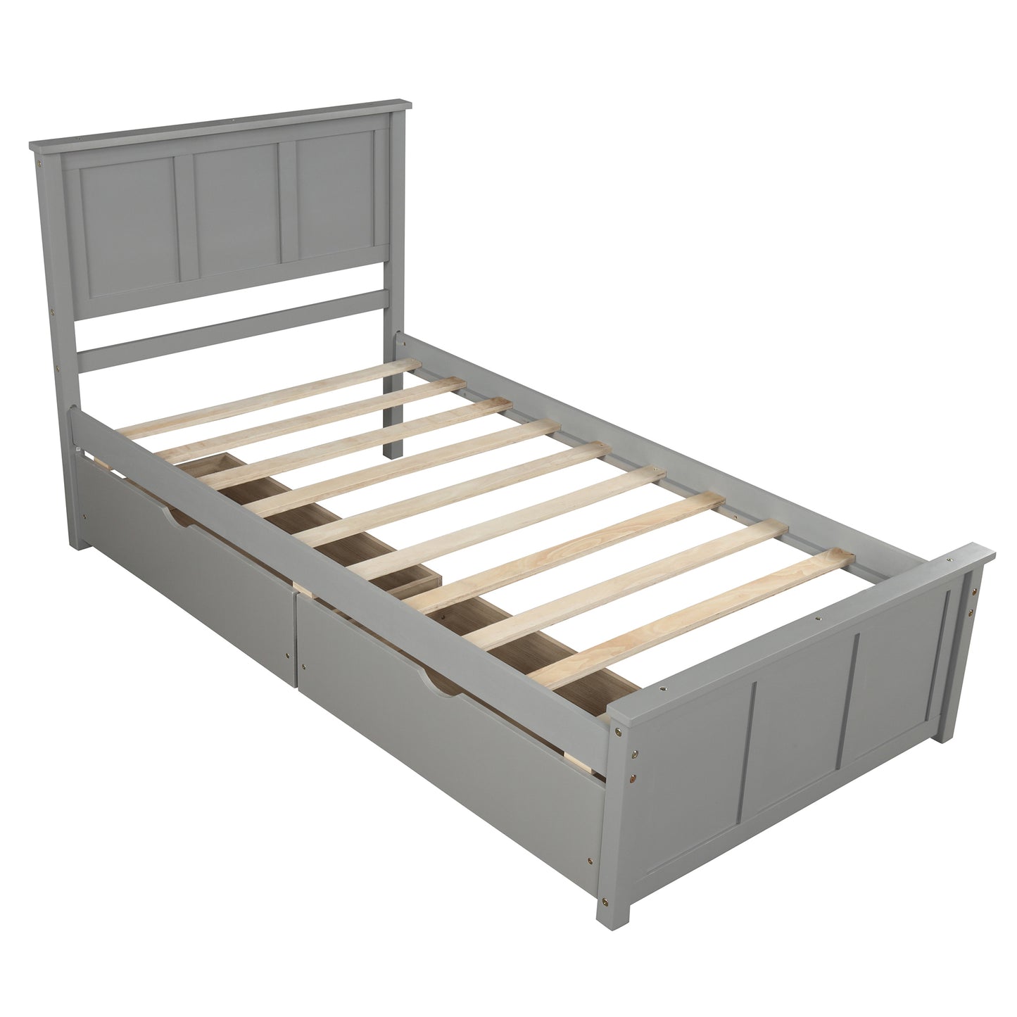 Iso Twin Size Platform Bed with 2 under-bed drawers - Gray