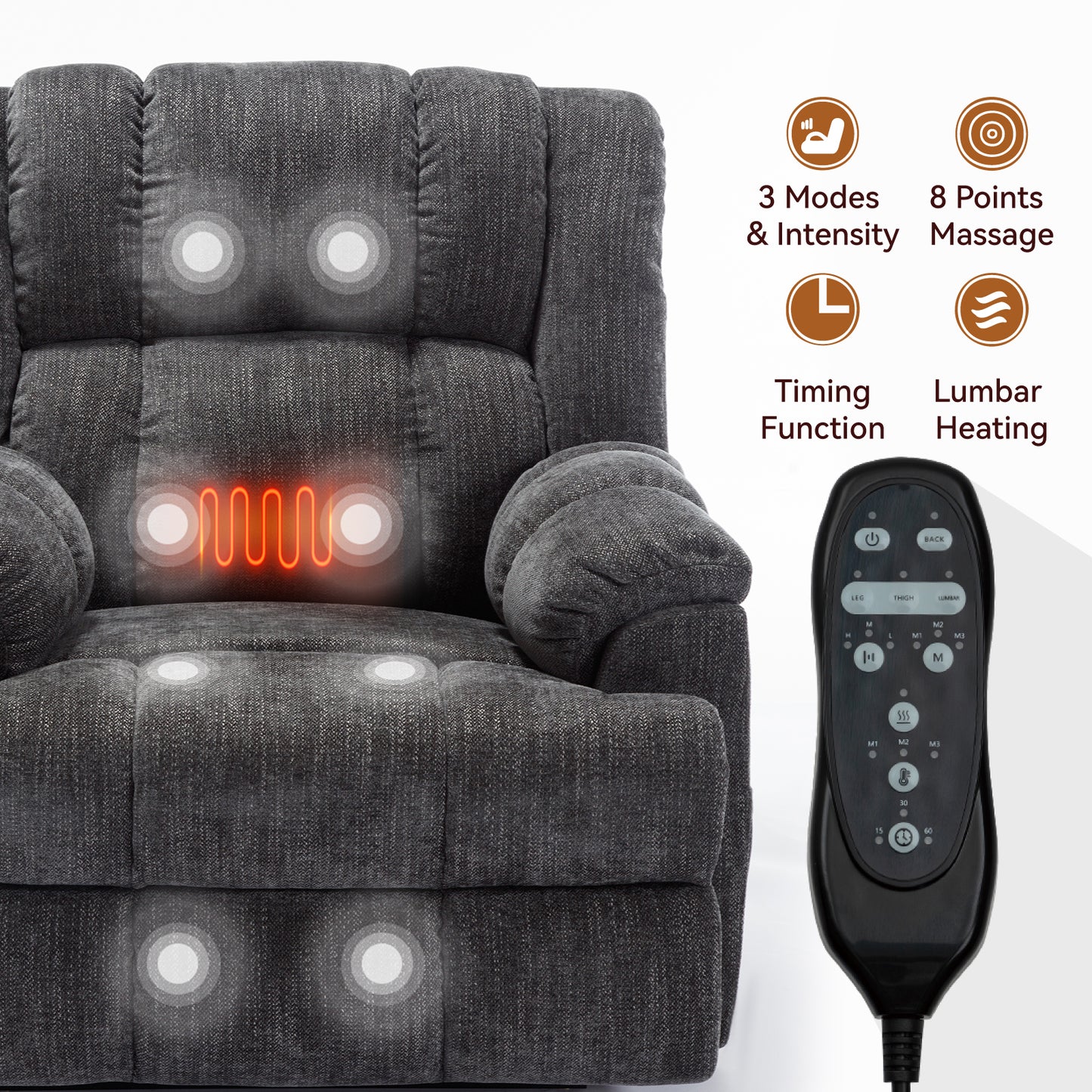 Nia Dual Motor Power Recliners Heat Massage - Gray