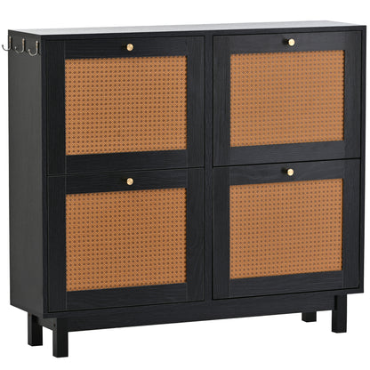 Rattan Boho Style Shoe Cabinet - Black