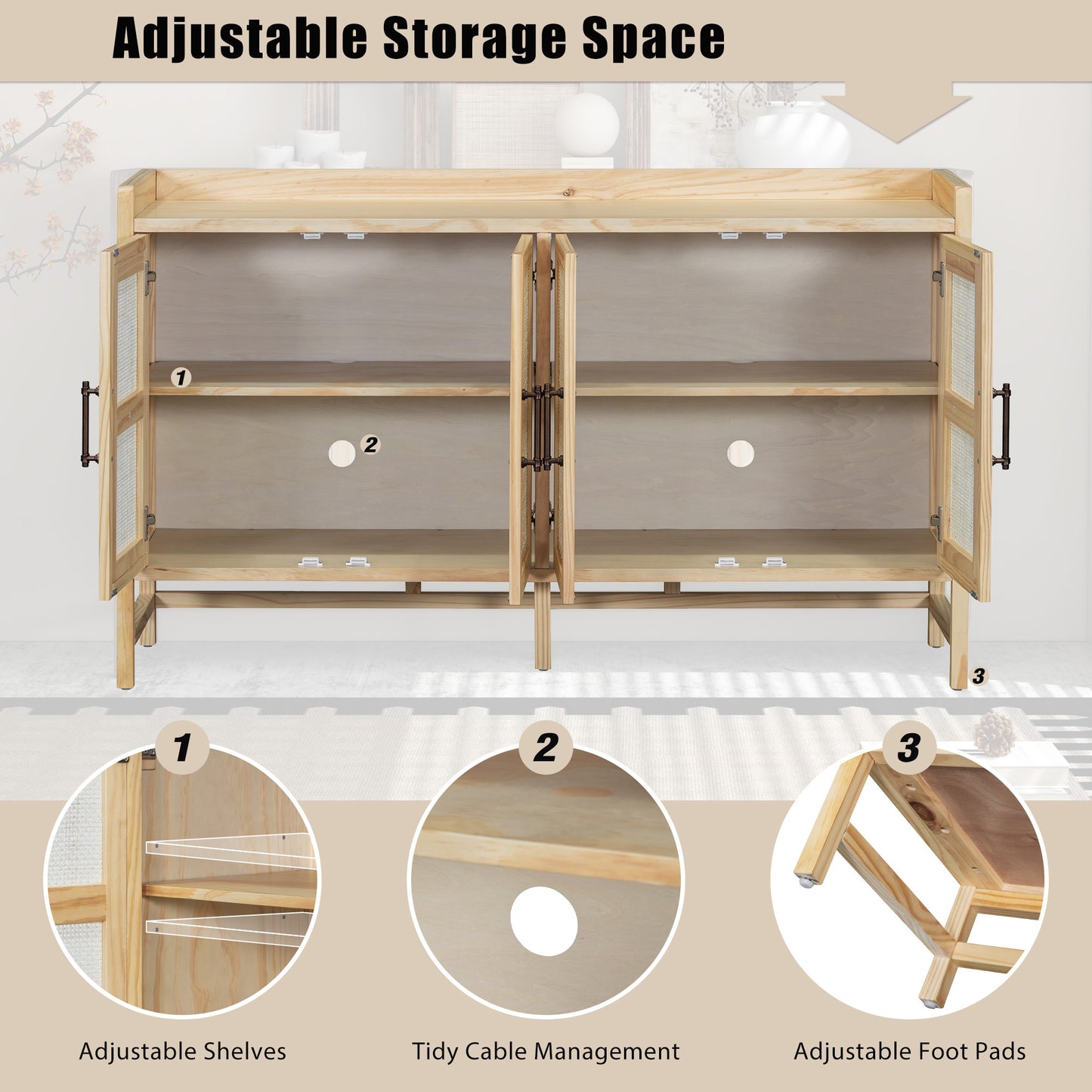 Hana Rattan Doors Sideboard Buffet - Natural