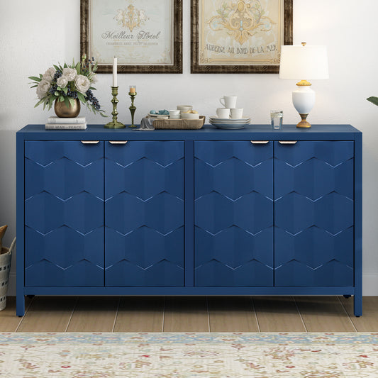 Honeycomb Patterned Doors Sideboard Buffet - Navy Blue