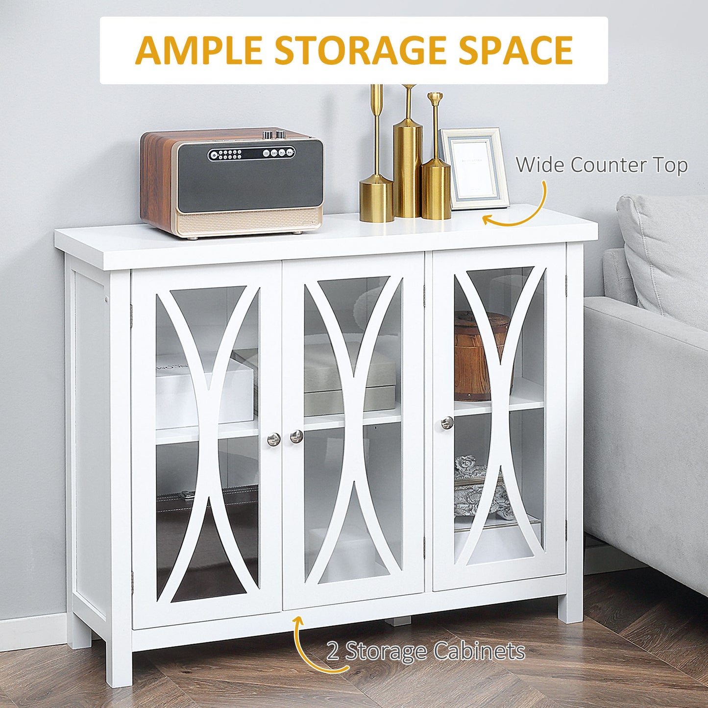 Arc Pattern Sideboard Buffet - White