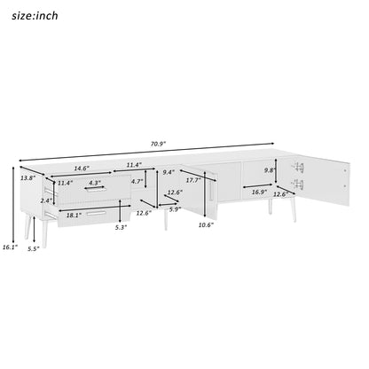 Eden II Stylish TV Stand with 5 Champagne Legs - White