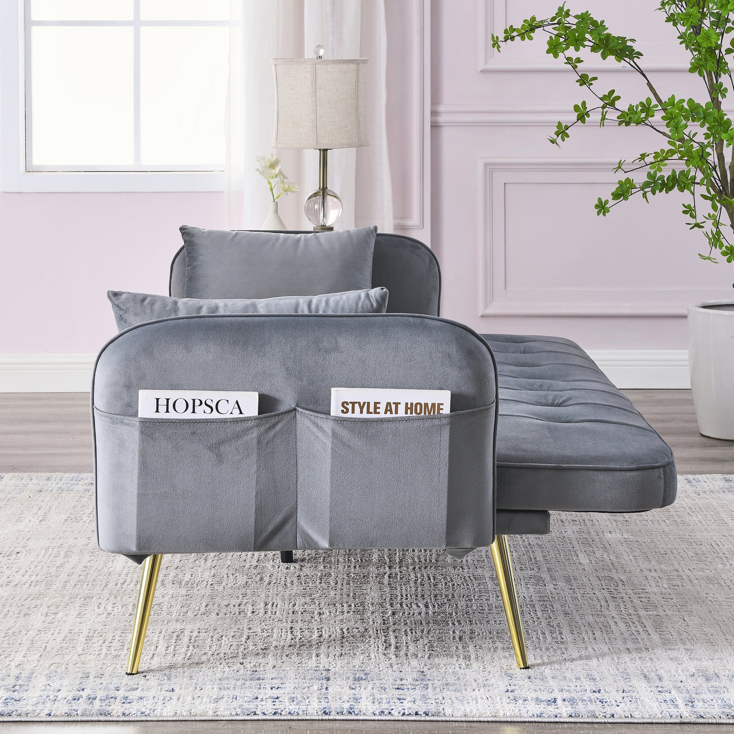 Mika Convertible Velvet Sofa Bed - Grey