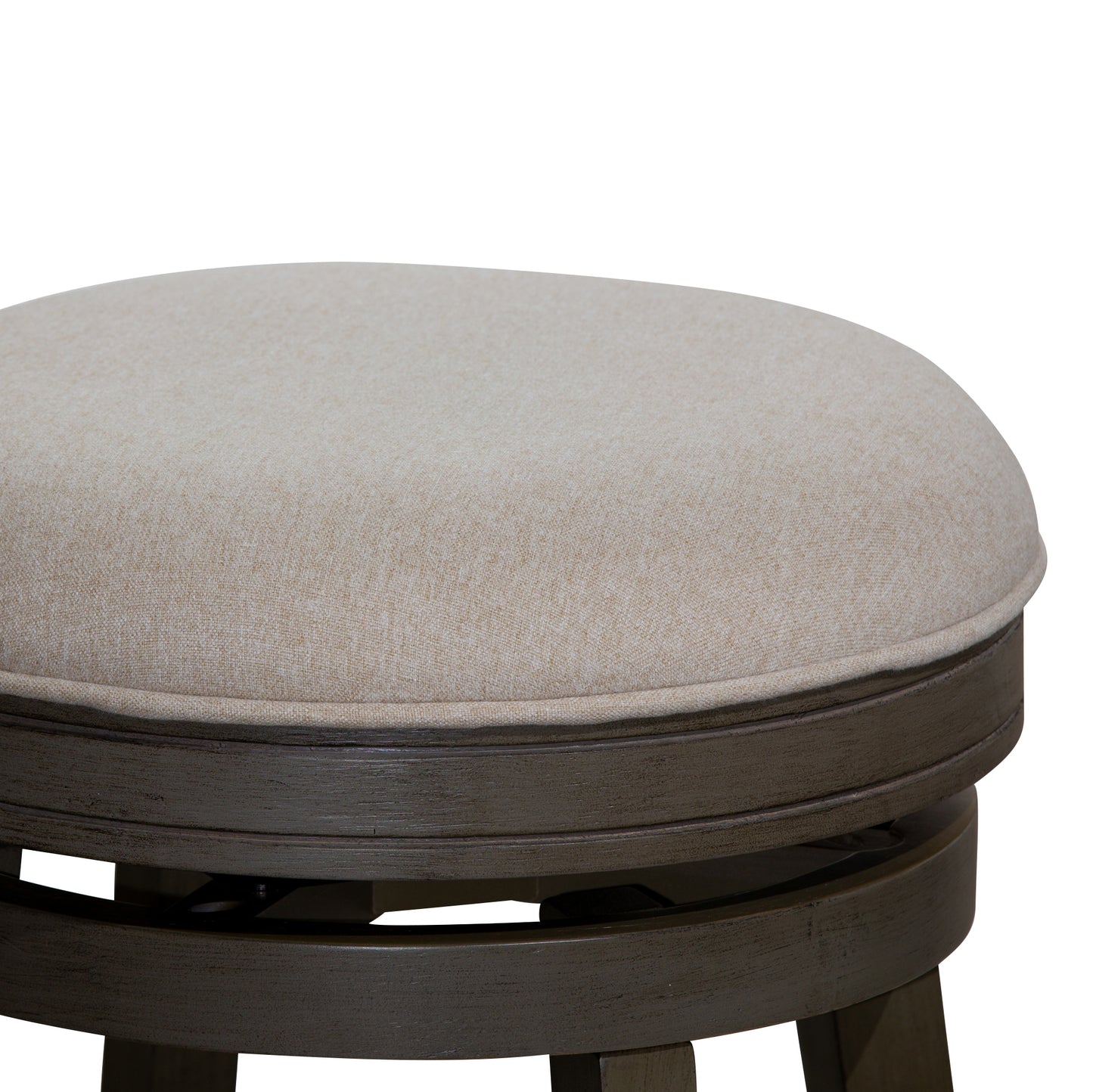 30" Bar Stool, Weathered Gray Finish, Beige Fabric Seat
