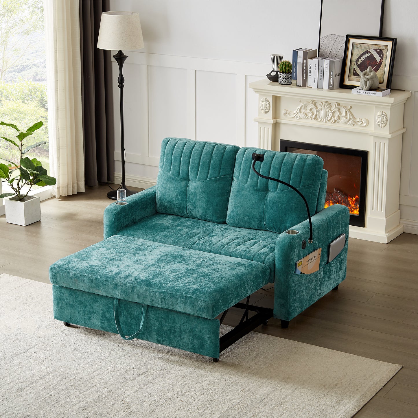 Rita Loveseat Pull-out Sofa Bed with Adjustable Backrest - Teal