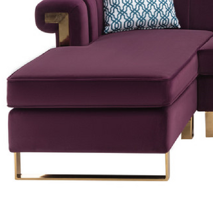 Maddie Velvet 5-Seater Sectional Sofa with Storage Ottoman - Purple