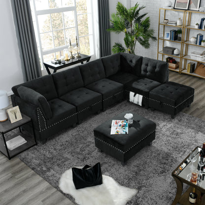 Supa Modular Sectional Velvet Sofa Set 3 - Black