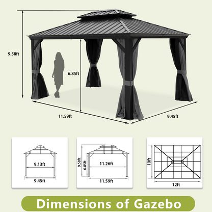 Delta 10X12 ft Patio Gazebo with Netting & Curtains - Black