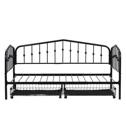Zee Twin Size Metal Daybed with 2 Drawers - Black
