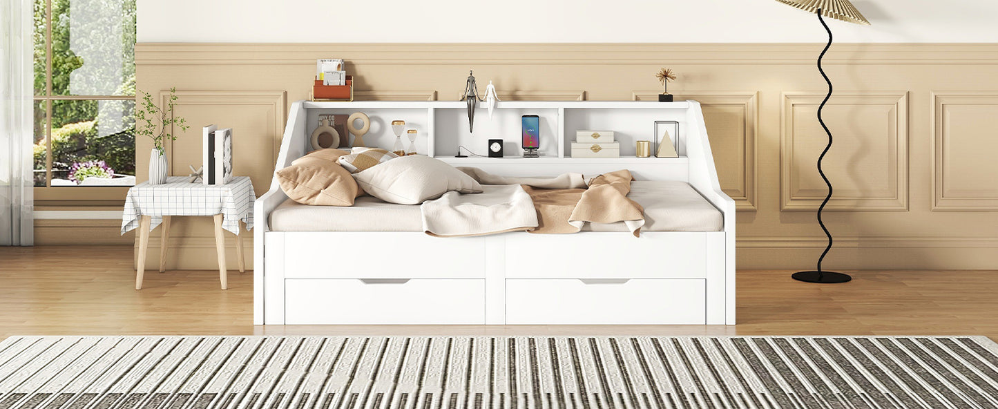 Zion Twin to King Size Daybed  with Storage Bookcases - White