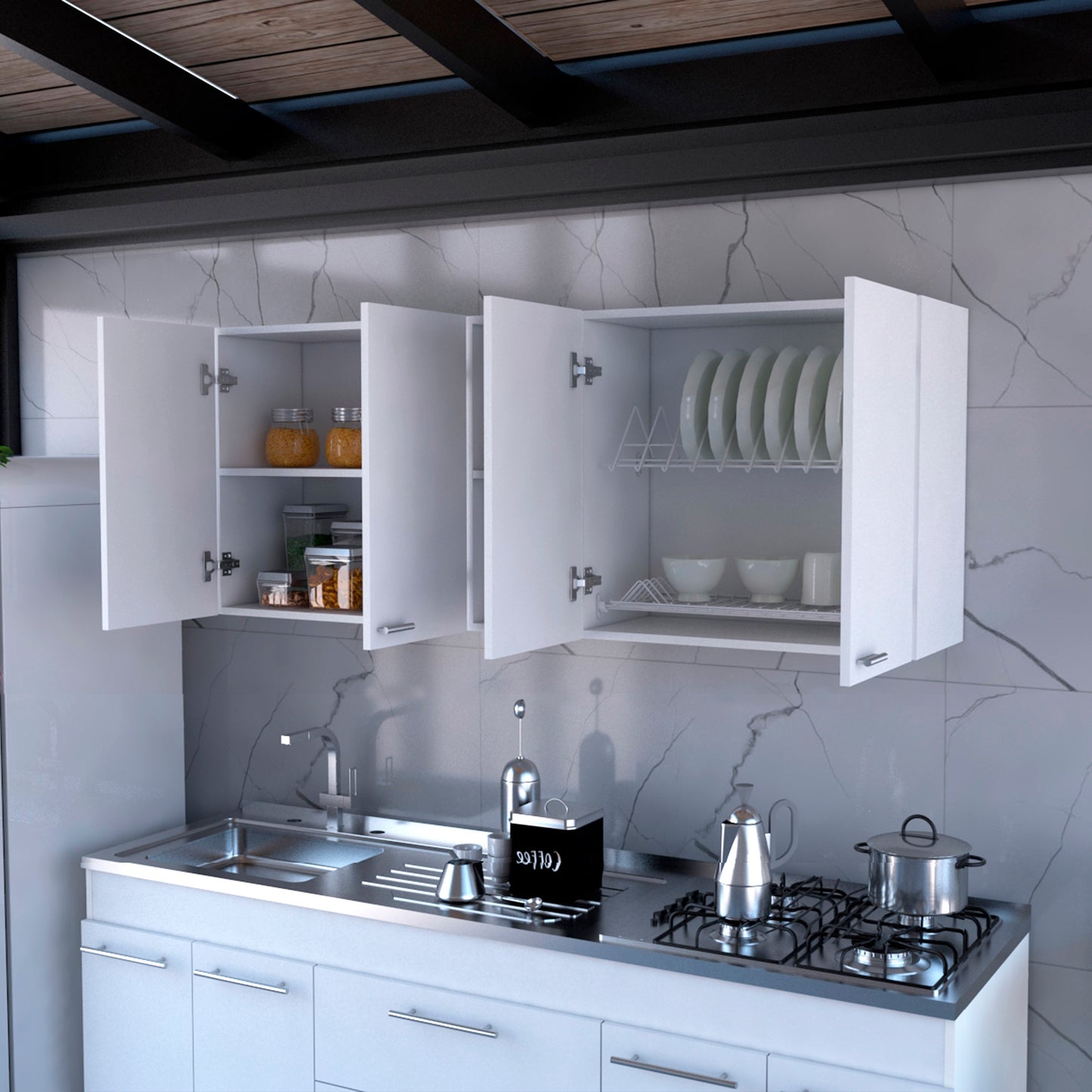 Menlo Four Swing Doors Wall Cabinet - White