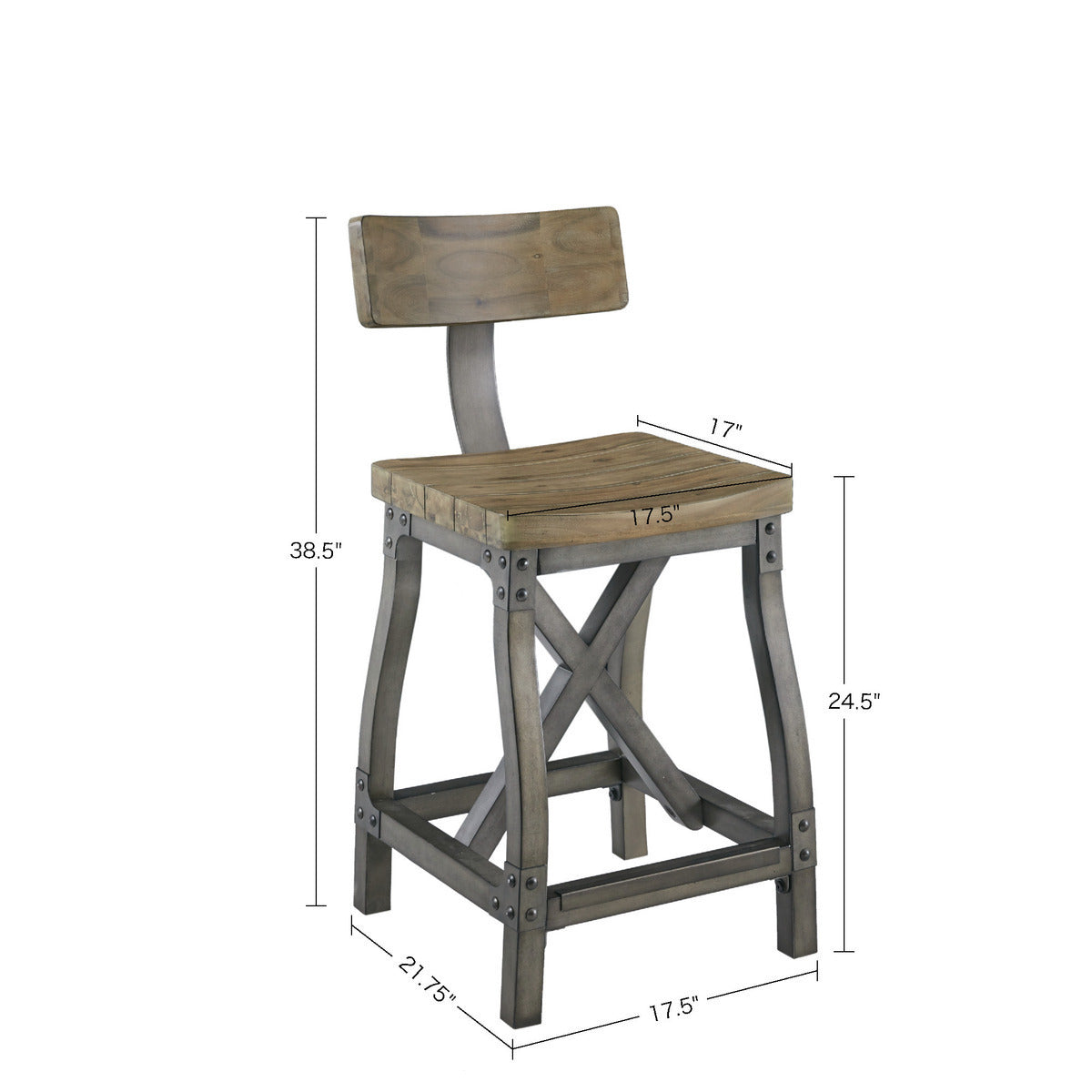 Lancaster Counter Stool with Back Rest - Oak
