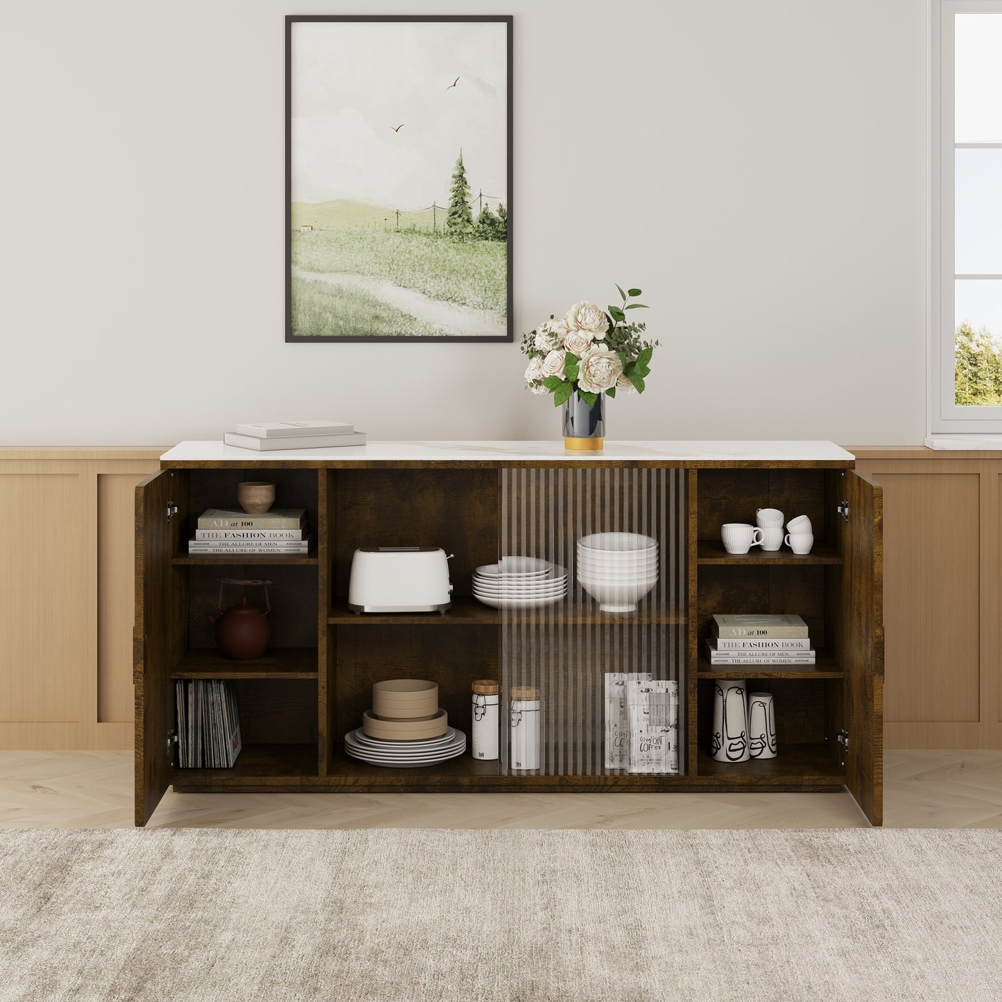 Asiya Wooden Side Cabinets with Glass Doors - White