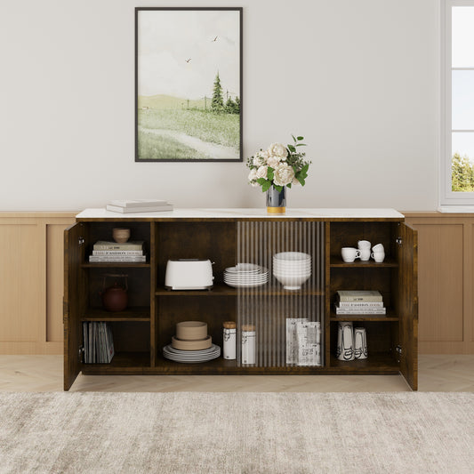 Asiya Wooden Side Cabinets with Glass Doors - White