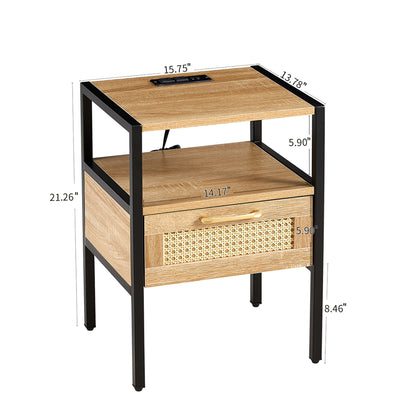 Mena II Rattan Nightstand  with Power Outlet & USB Ports ( Set of 2) - Natural
