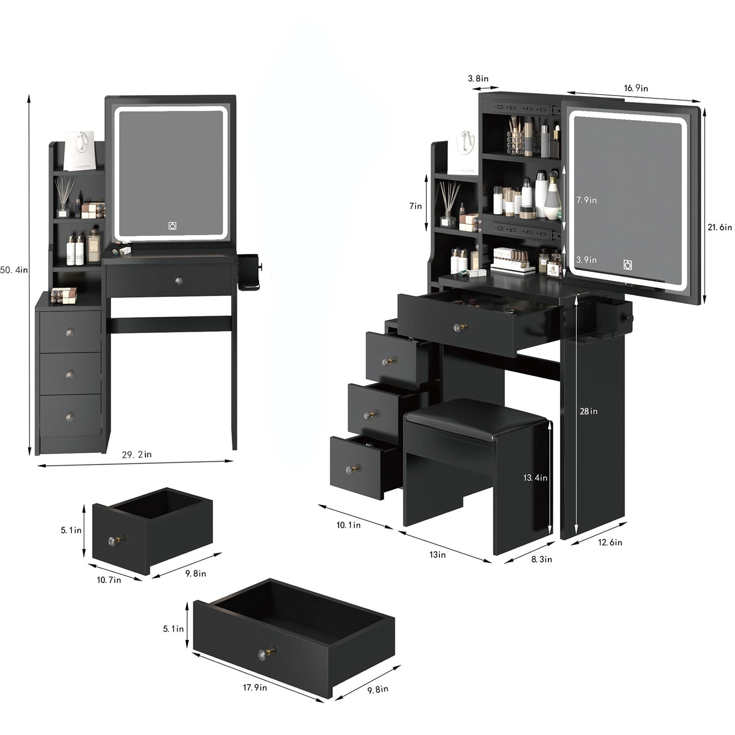 Dova Makeup Vanity Desk Set - Black