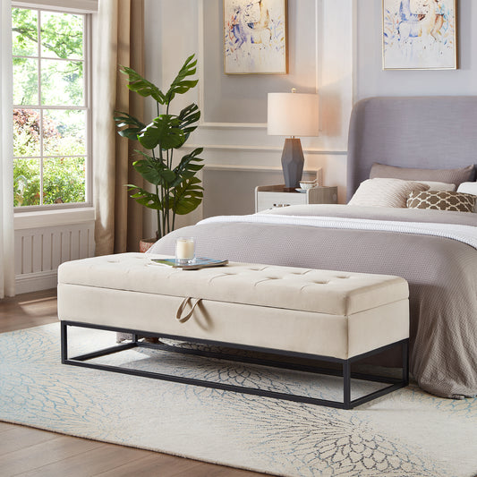 Lynch Velvet Storage Ottoman Bench - Beige