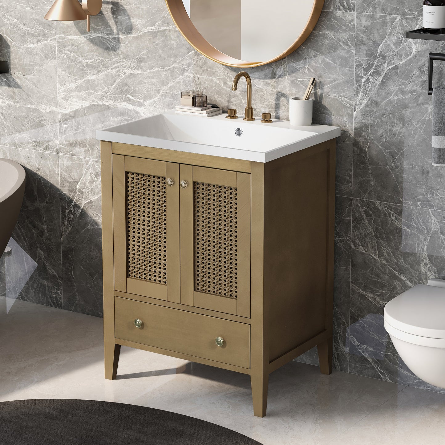 Rattan 24" Bathroom Vanity with Ceramic Basin