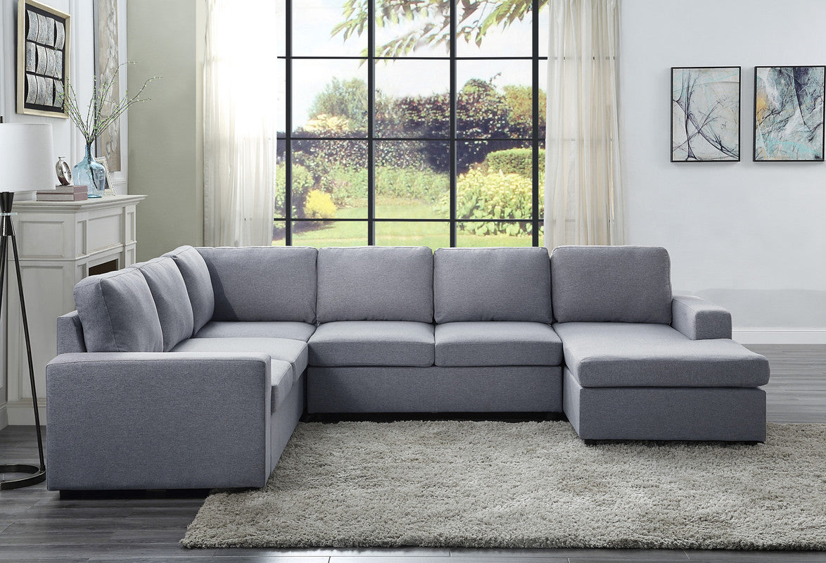 Warren Linen 6 Seat Reversible Modular Sectional Sofa Chaise - Light Gray