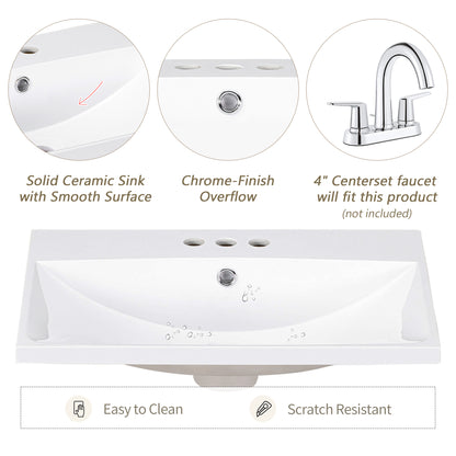 Sleek  Vanity Elegant Ceramic Sink with Solid Wood Frame - Gray