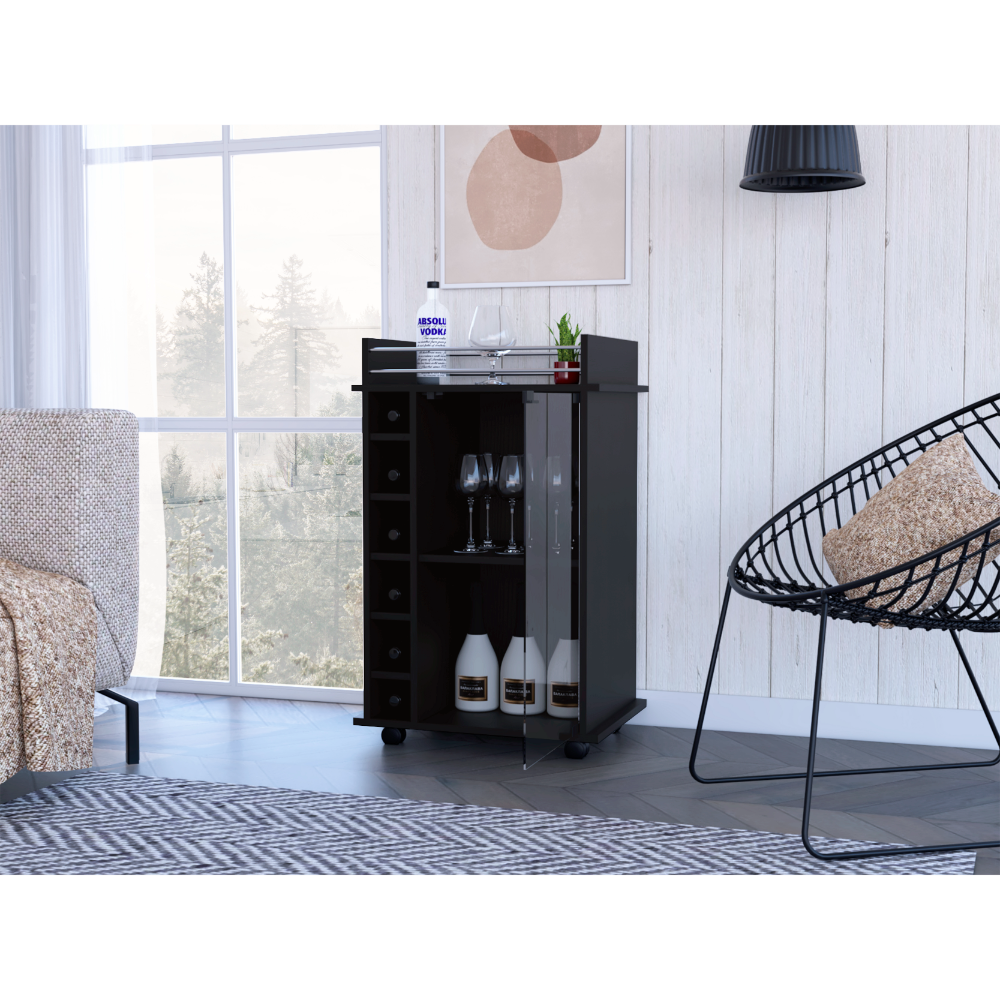 Barraza Bar Cabinet With Wheels - Black