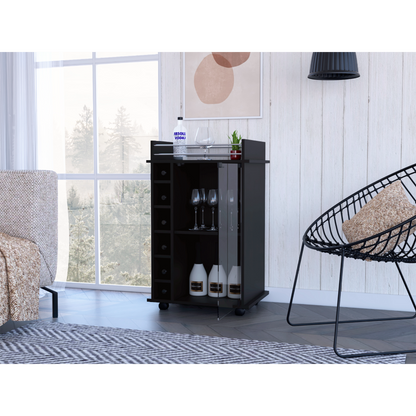 Barraza Bar Cabinet With Wheels - Black