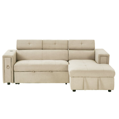 Tumic Pull-Out Sofa Bed L-Shape Sectional Sofa - Beige