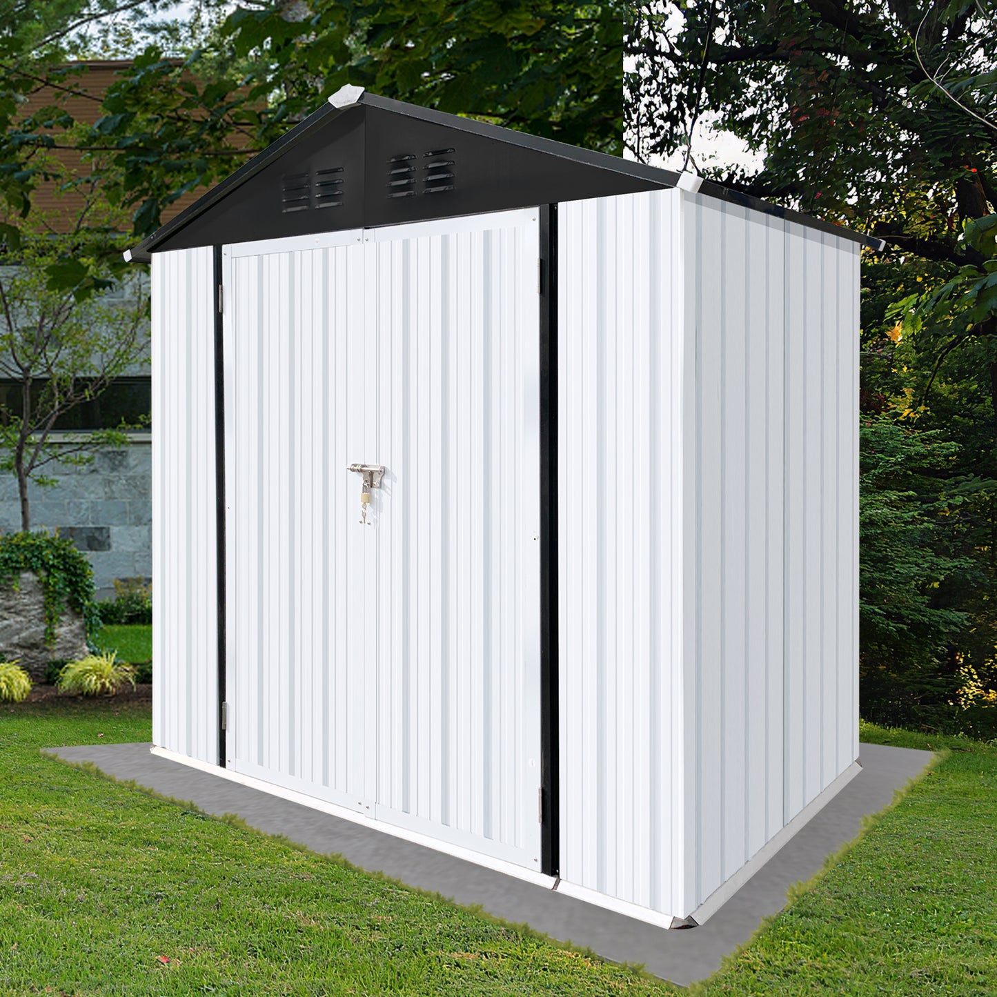 Nister 4 X 6 ft Metal Garden Sheds Outdoor Storage - White+Black