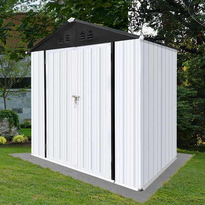 Nister 4 X 6 ft Metal Garden Sheds Outdoor Storage - White+Black