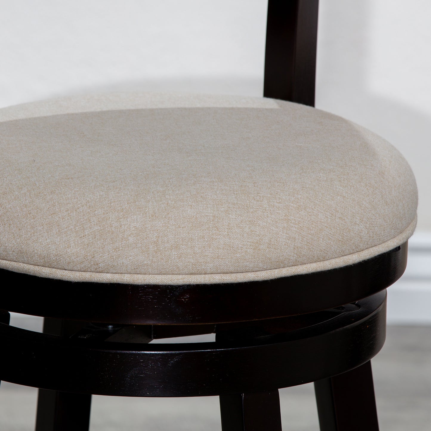 Counter Height Slat Back Swivel Stool, Espresso Finish, Beige Fabric Seat