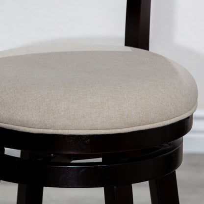 Counter Height Slat Back Swivel Stool, Espresso Finish, Beige Fabric Seat