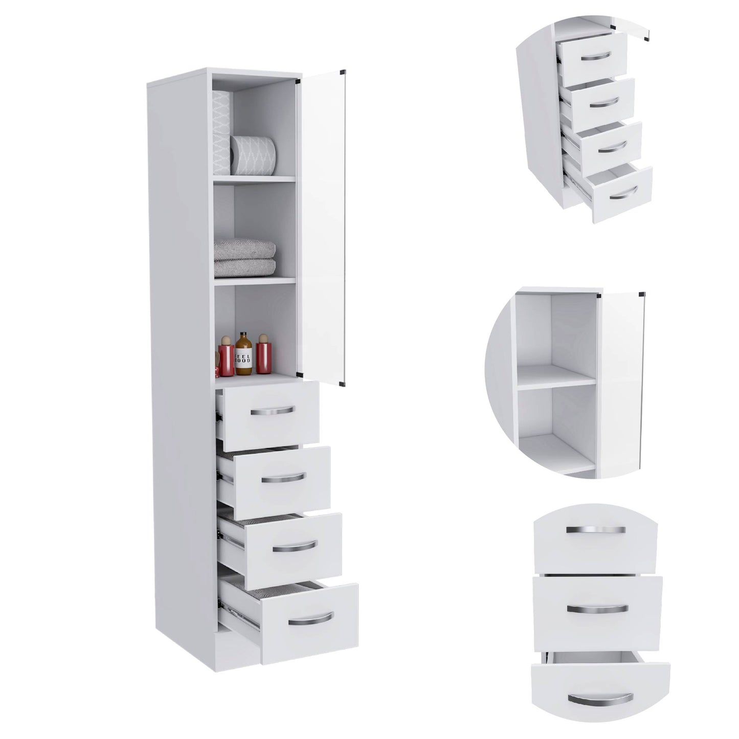 Haniger 3-Drawer 3-Shelf Linen Cabinet - White