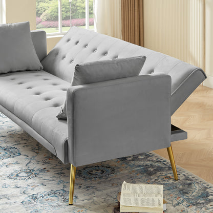 NX Convertible Velvet Sofa Bed with Metal Leg - Grey