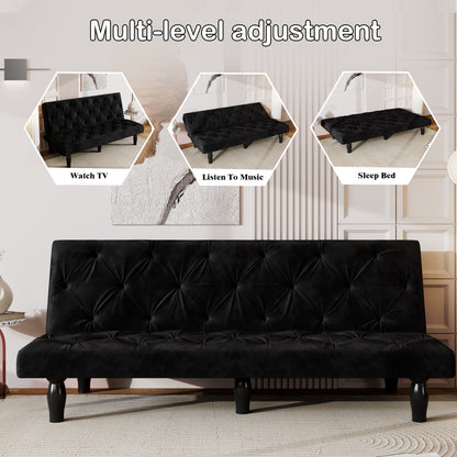 Giza Convertible Velvet Sofa Bed - Green - Matt Black