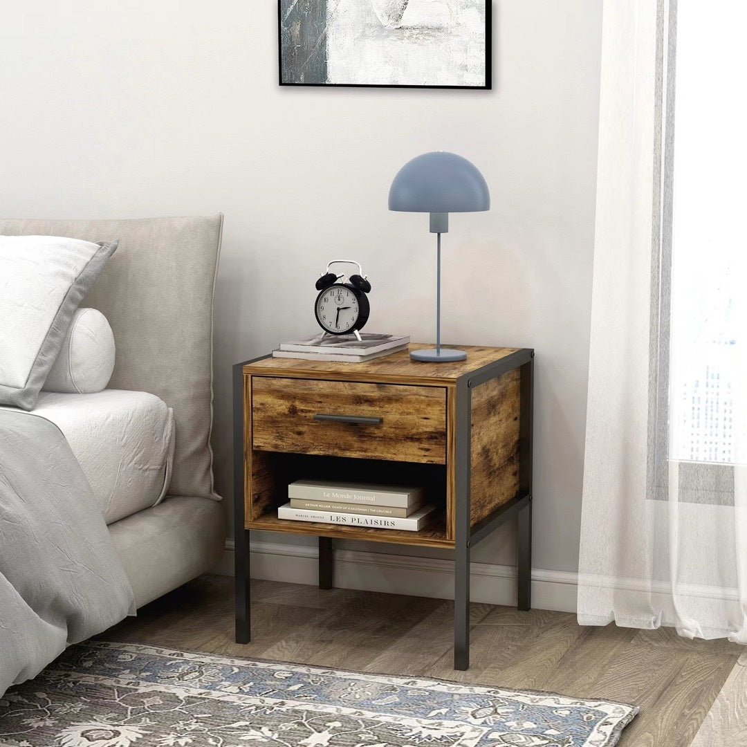 Barn Industrial Style Nightstand ( Set of 2) - Rustic Brown