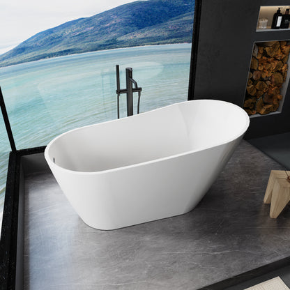 Kriss 59" Acrylic Freestanding Bathtub with Bottom Anti-Slip  - Gloss White