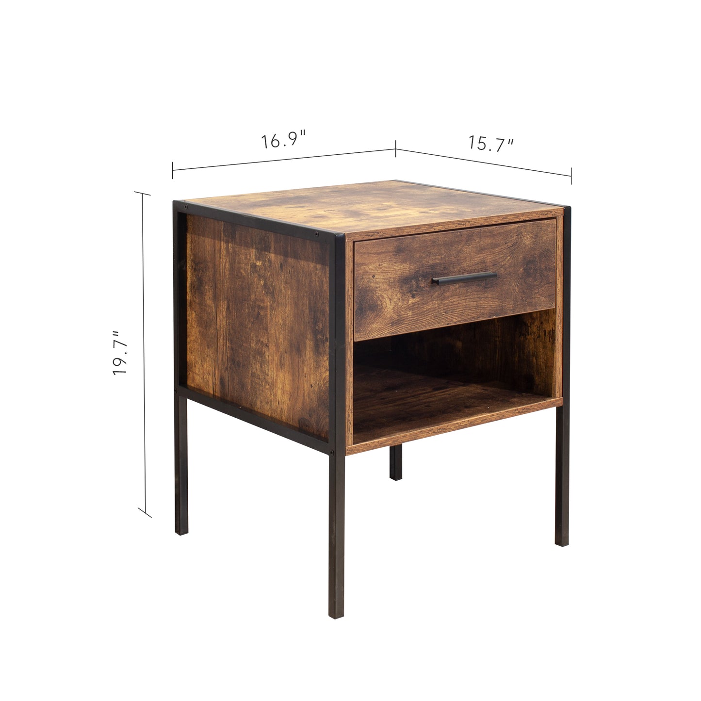 Barn Industrial Style Nightstand ( Set of 2) - Rustic Brown