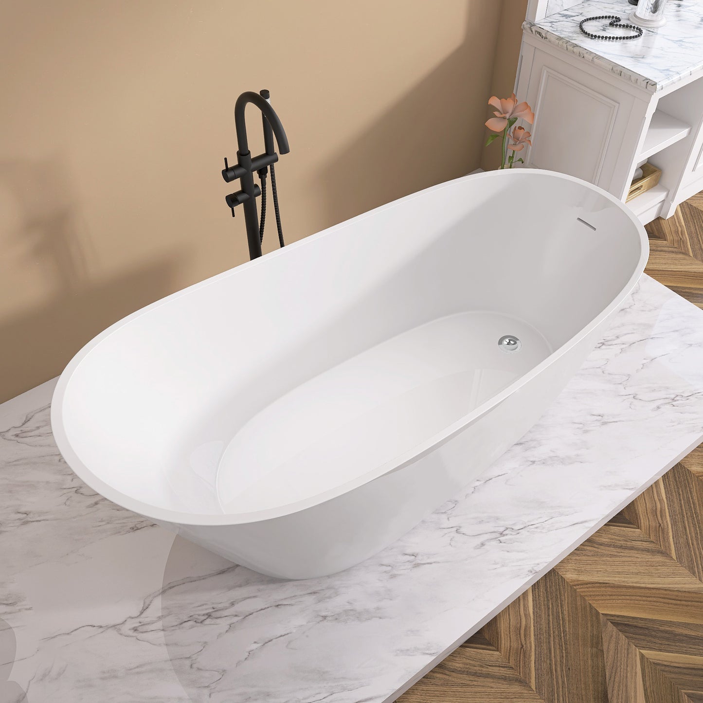Cavi 67" Acrylic Freestanding Soaking Bathtub  - Gloss White