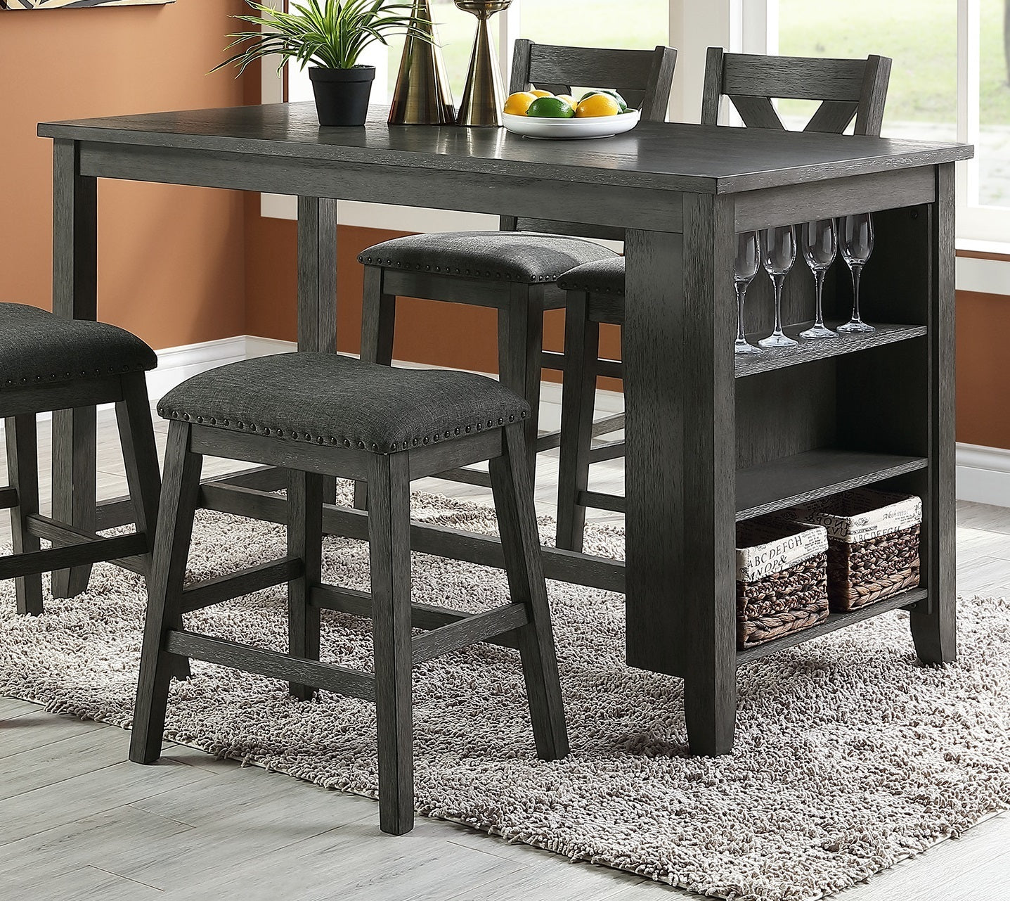 Cushion Seat Modern Contemporary Counter Stool - Grey Set of 2