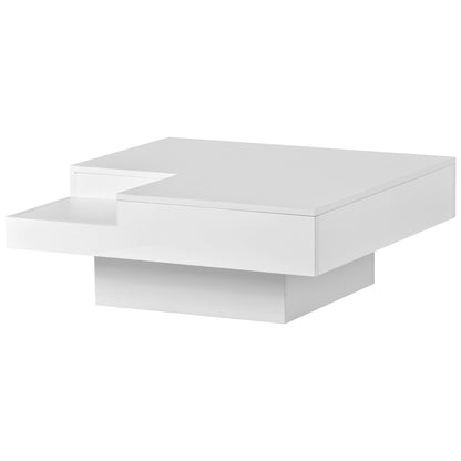 Square Coffee Table with Detachable Tray and LED Lights - White