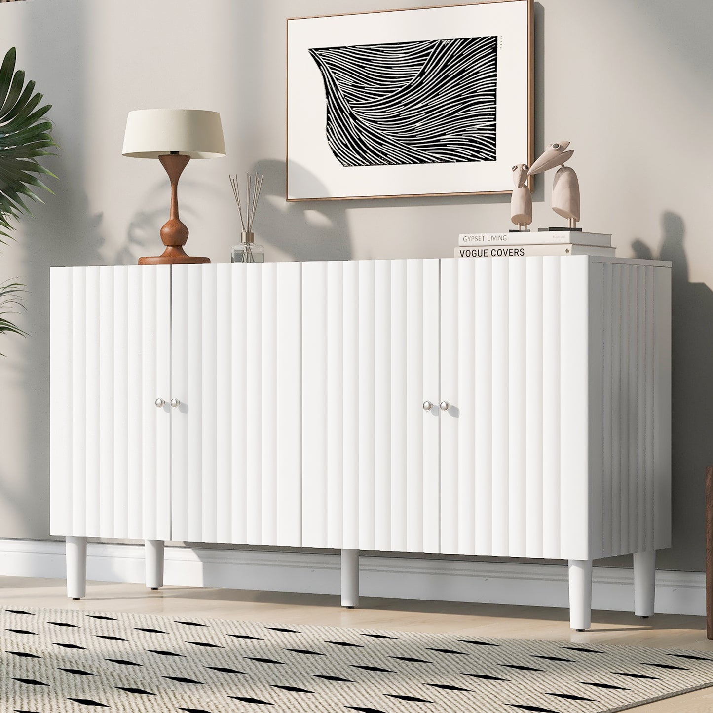 Butler Wavy Pattern Doors Sideboard Buffet - White