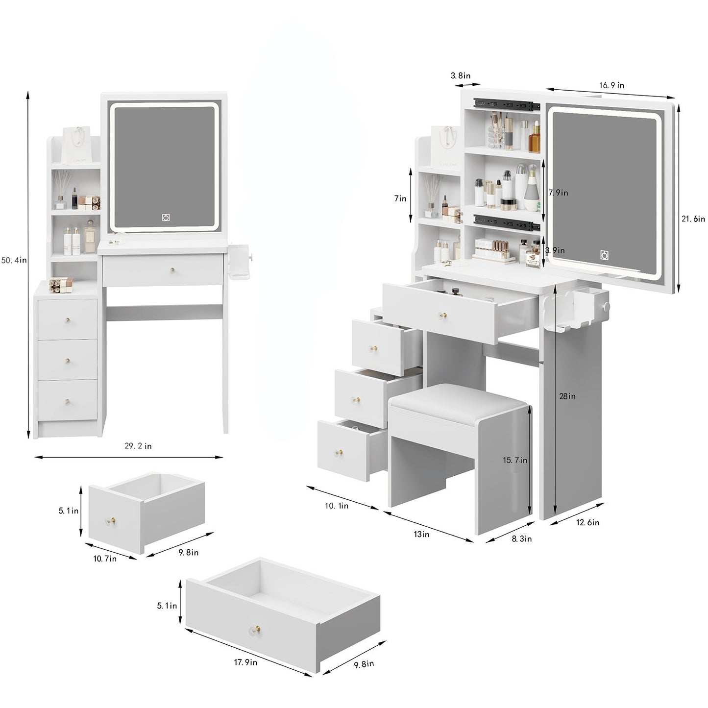 Dova Makeup Vanity Desk Set - White